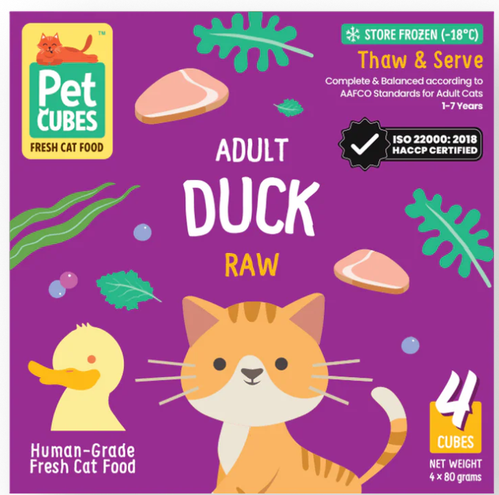 (Bundle deal) Petcubes Cat Raw Duck Formula (1.28kg/ 80g x 4 trays)